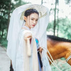 Adult zonzxcv Handmade Chinese Ancient Chivalrous Heroine Bamboo Hat with Veil White