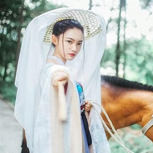 Adult zonzxcv Handmade Chinese Ancient Chivalrous Heroine Bamboo Hat with Veil White