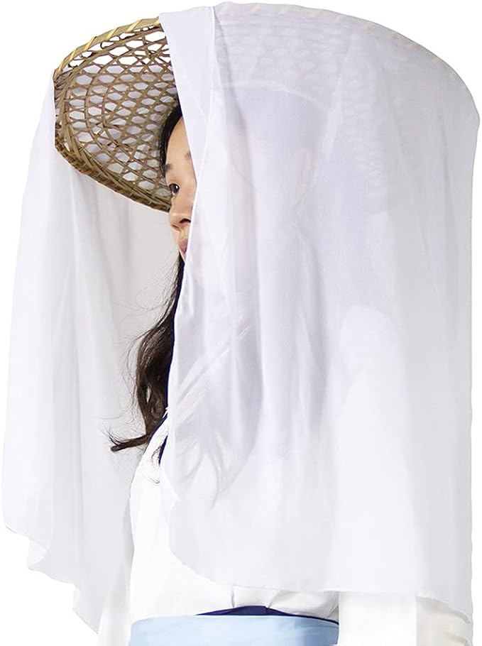 Adult zonzxcv Handmade Chinese Ancient Chivalrous Heroine Bamboo Hat with Veil White