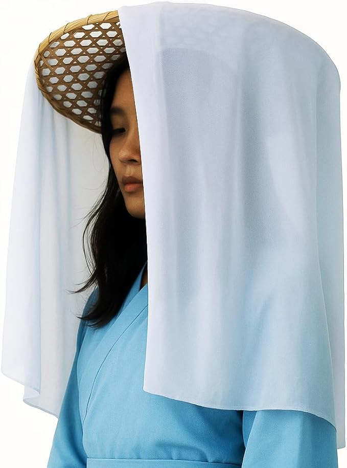 Adult zonzxcv Handmade Chinese Ancient Chivalrous Heroine Bamboo Hat with Veil White