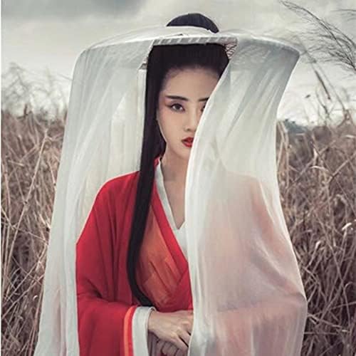 Adult zonzxcv Handmade Chinese Ancient Chivalrous Heroine Bamboo Hat with Veil White