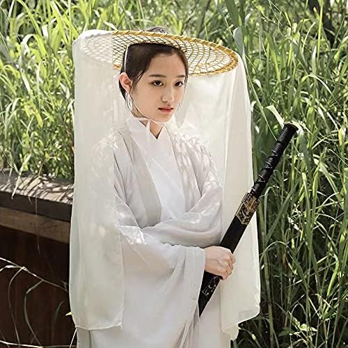 Adult zonzxcv Handmade Chinese Ancient Chivalrous Heroine Bamboo Hat with Veil White