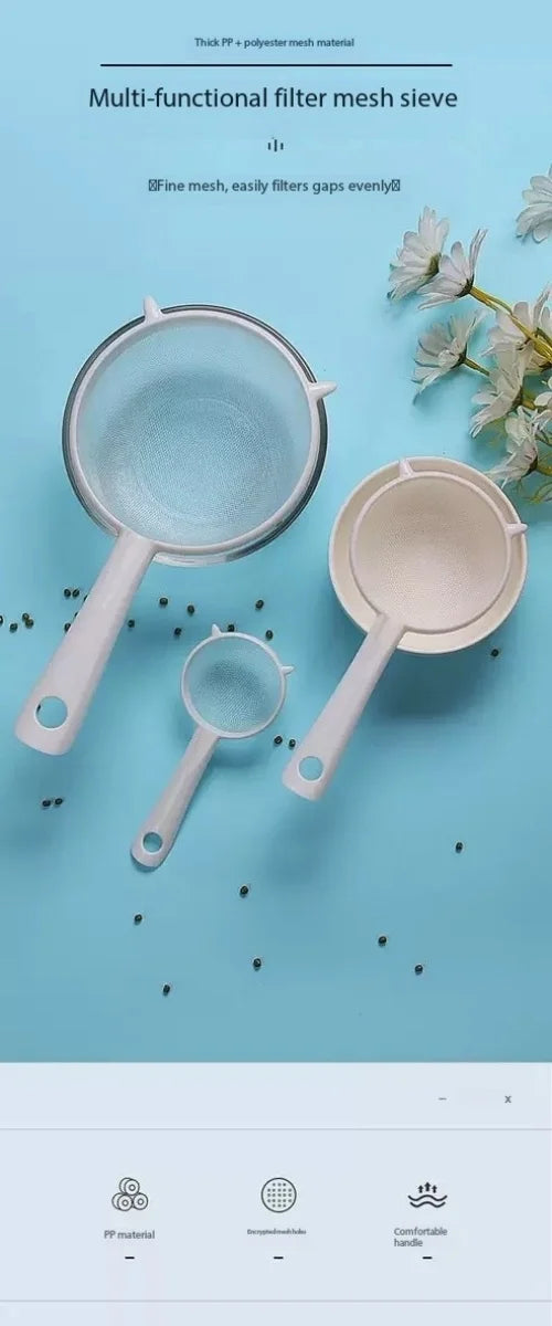 Handheld Plastic Tea Strainer Sieve for Flour, Juice and Kitchen Use