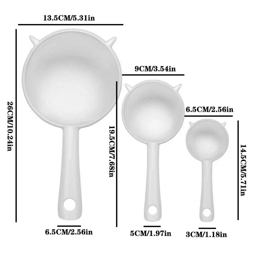 Handheld Plastic Tea Strainer Sieve for Flour, Juice and Kitchen Use