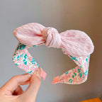 Summer Korean Style Rabbit Ears & Bowknot Headband Cute Fabric Wide Band Hair Hoop for Girls - Adorable Kids Accessory for Daily