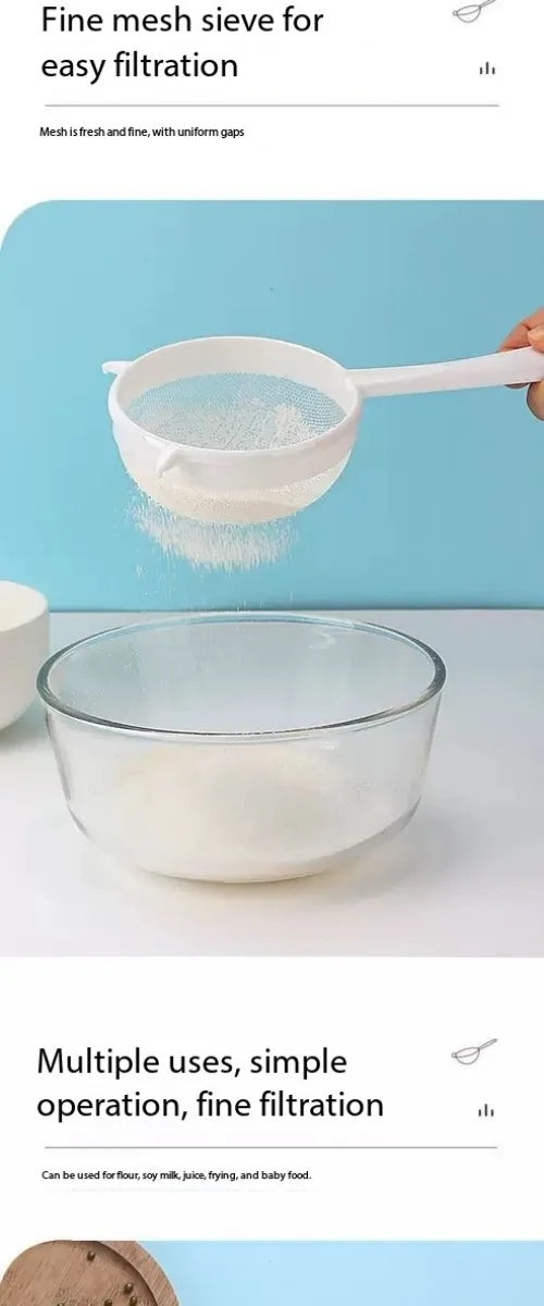 Handheld Plastic Tea Strainer Sieve for Flour, Juice and Kitchen Use