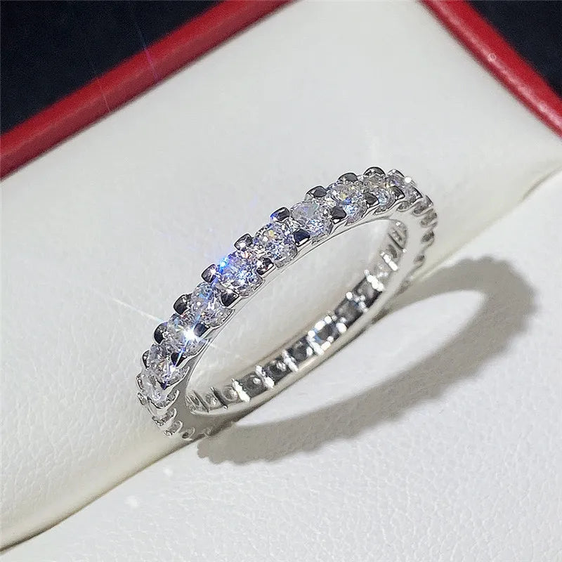 Huitan New Trendy Thin Finger Rings Band with Shiny Cubic Zirconia Simple Stylish Daily Wear Accessories for Women
