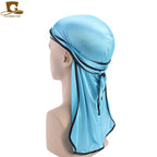 Men's Silky Durags Bandanas Turban hat Wigs Doo Men Satin Durag Biker Headwear Headband Hair Accessories Extra Long Tail Du-Rag
