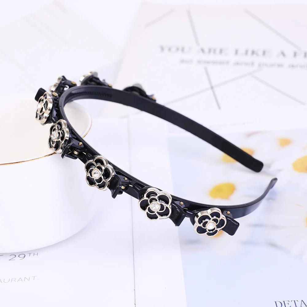 Double Layer Braided Pearl Headband for Women