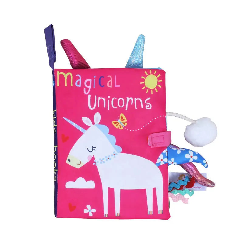 Baby Sensory Cloth Book with Crinkle Pages and Interactive Rattle