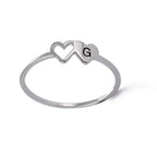 COOLTIME Initial Letter Ring for Women Stainless Steel A-Z Alphabet Double Heart Rings Simple Wedding Cheap Gift For Lover