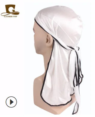 Men's Silky Durags Bandanas Turban hat Wigs Doo Men Satin Durag Biker Headwear Headband Hair Accessories Extra Long Tail Du-Rag