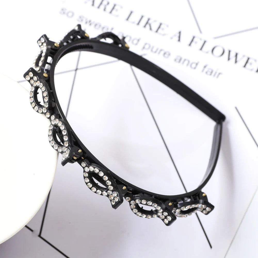 Double Layer Braided Pearl Headband for Women