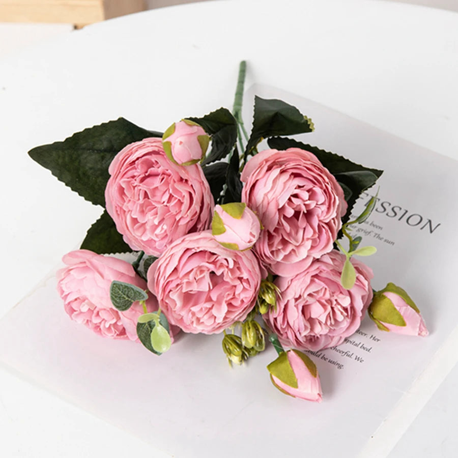 30CM Artificial Flowers Silk Peony Bouquet Festival Vases for Decoration Craft Home Garden Living Room Wedding Accessories Props