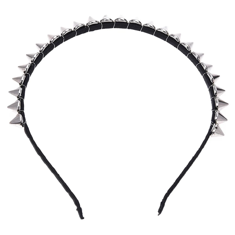 Silver Studded Punk Spike Metal Headband for Women