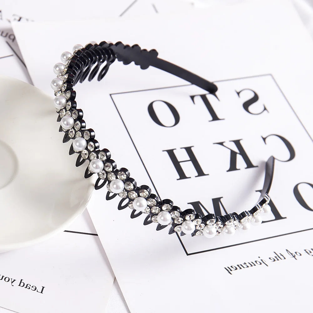 Double Layer Braided Pearl Headband for Women