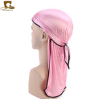 Men's Silky Durags Bandanas Turban hat Wigs Doo Men Satin Durag Biker Headwear Headband Hair Accessories Extra Long Tail Du-Rag