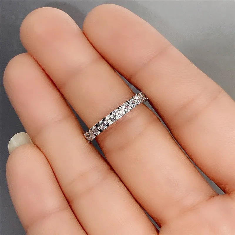 Huitan New Trendy Thin Finger Rings Band with Shiny Cubic Zirconia Simple Stylish Daily Wear Accessories for Women