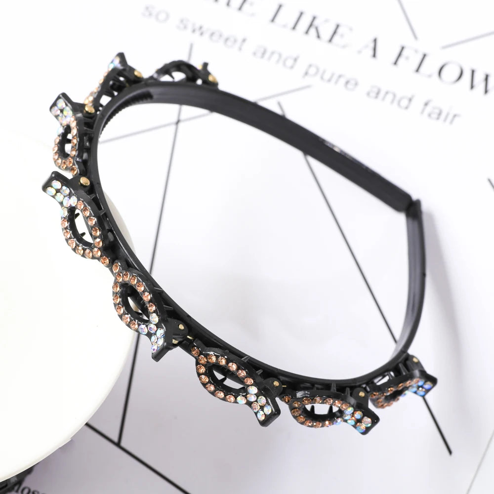 Double Layer Braided Pearl Headband for Women