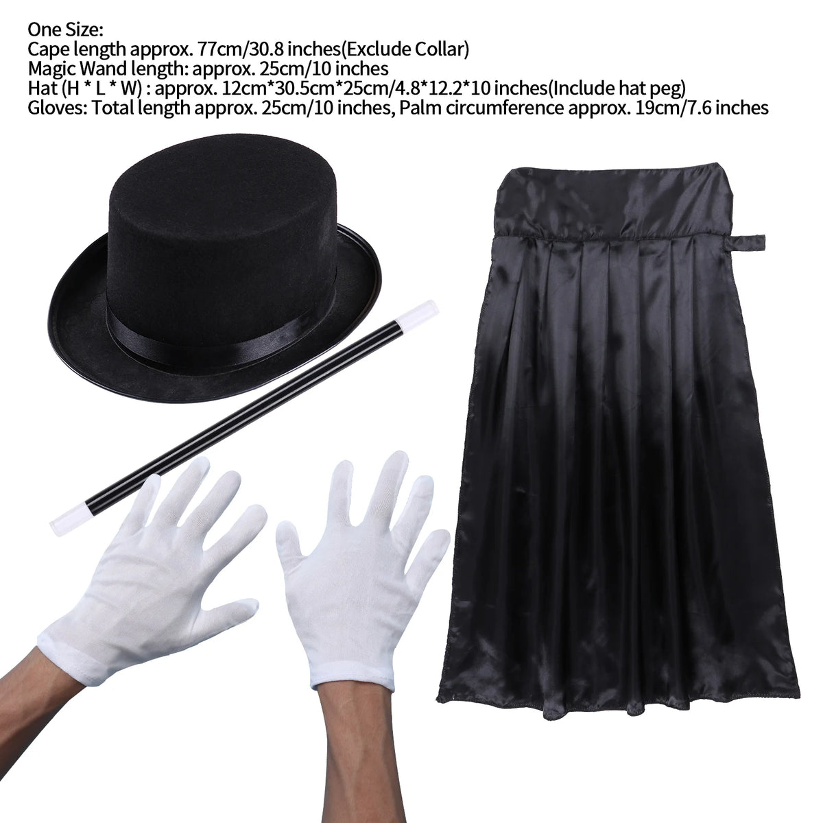 Kids Magician Role Play Costumes Outfit Boys Girls Halloween Magician Dress Up Cosplay Set  Top Hat Magic Cape Wand Gloves Kit