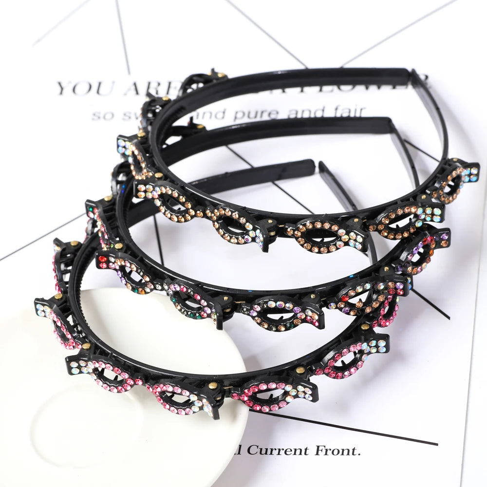 Double Layer Braided Pearl Headband for Women