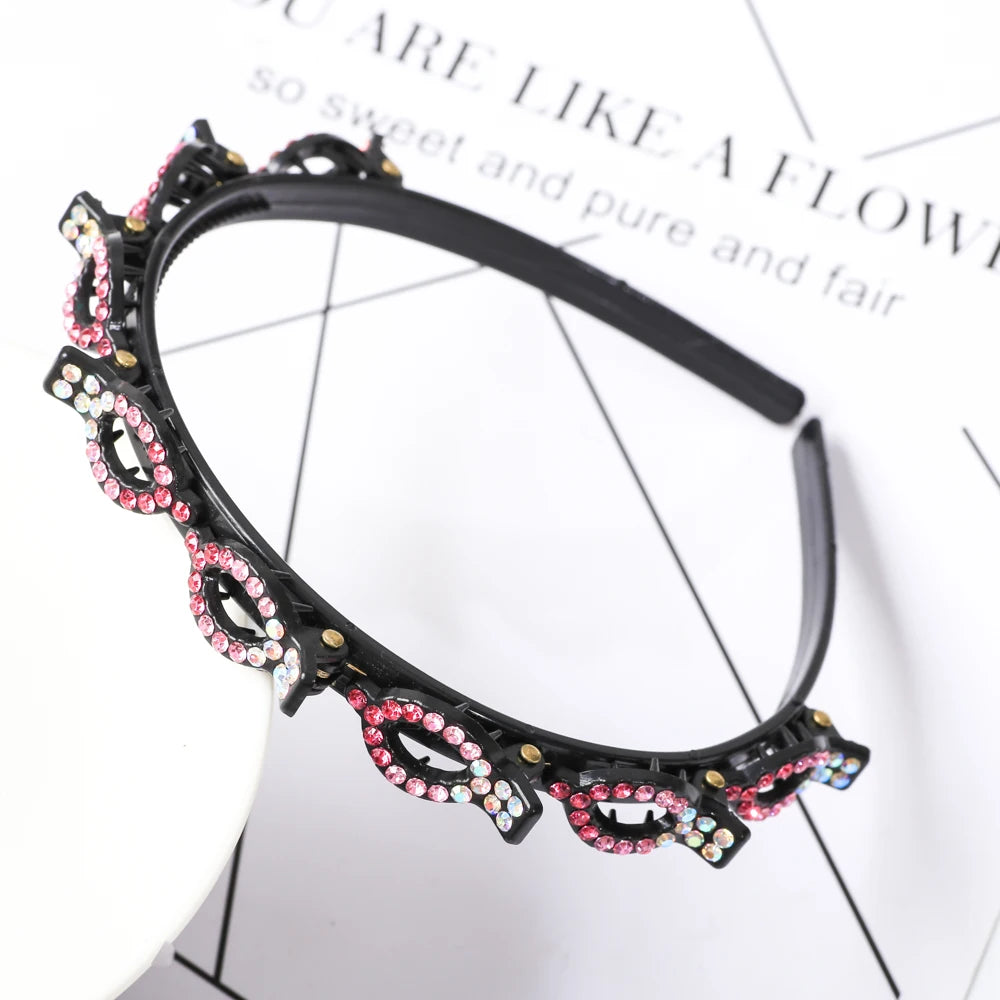 Double Layer Braided Pearl Headband for Women