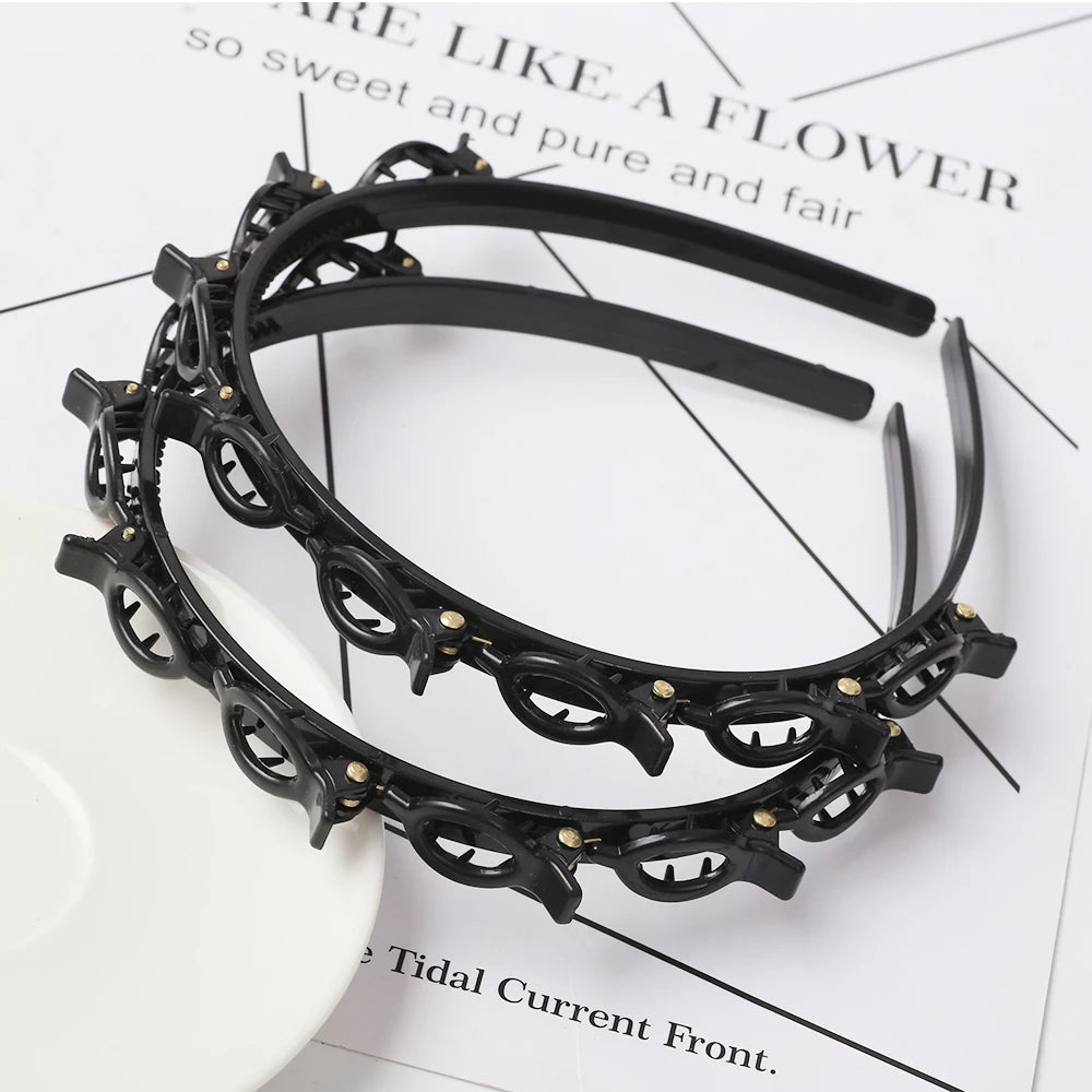 Double Layer Braided Pearl Headband for Women