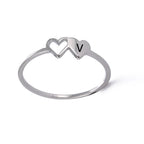 COOLTIME Initial Letter Ring for Women Stainless Steel A-Z Alphabet Double Heart Rings Simple Wedding Cheap Gift For Lover