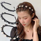 Double Layer Braided Pearl Headband for Women
