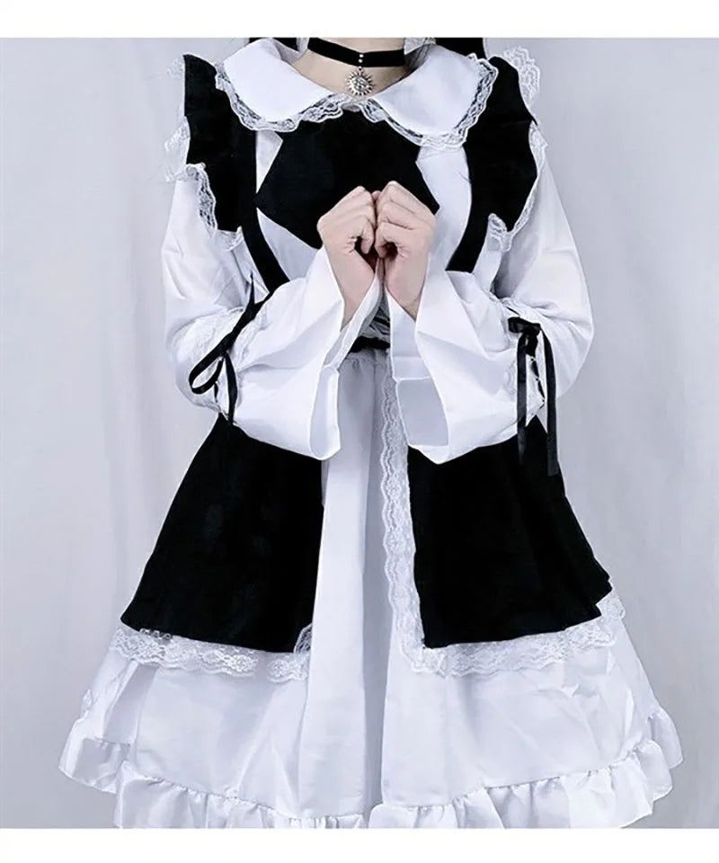 Women Maid Lolita Cosplay Costume – Black & White Apron Dress