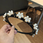 Double Layer Braided Pearl Headband for Women