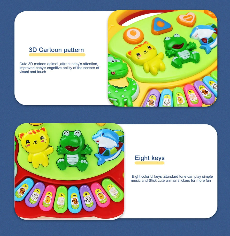 Kids Cartoon Piano Keyboard with Animal Sounds & Flashing Lights