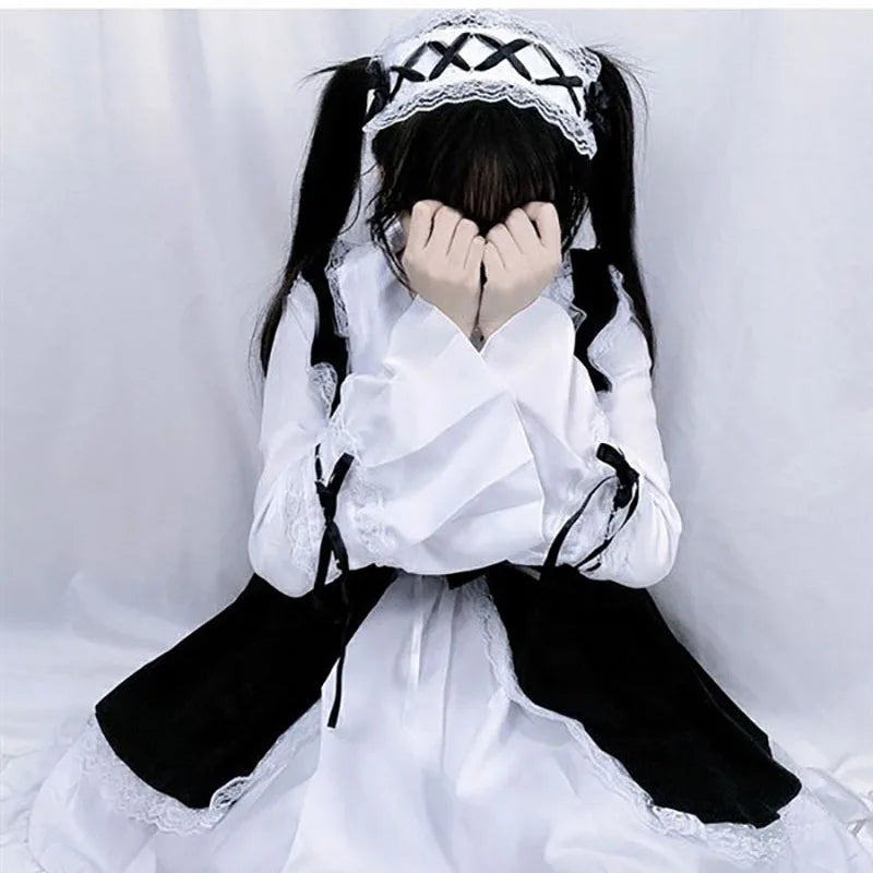 Women Maid Lolita Cosplay Costume – Black & White Apron Dress