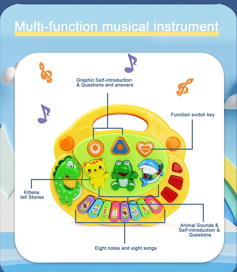 Kids Cartoon Piano Keyboard with Animal Sounds & Flashing Lights