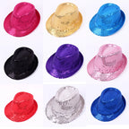 Adult  and Child Unisex Brilliant Glitter Sequins Hat Dance Fedora Hat Kid Dance Cap Solid Jazz Hat Party Glitter Costum 2size