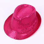 Adult  and Child Unisex Brilliant Glitter Sequins Hat Dance Fedora Hat Kid Dance Cap Solid Jazz Hat Party Glitter Costum 2size