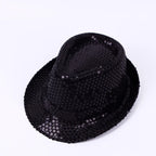 Adult  and Child Unisex Brilliant Glitter Sequins Hat Dance Fedora Hat Kid Dance Cap Solid Jazz Hat Party Glitter Costum 2size