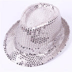 Adult  and Child Unisex Brilliant Glitter Sequins Hat Dance Fedora Hat Kid Dance Cap Solid Jazz Hat Party Glitter Costum 2size