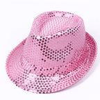 Adult  and Child Unisex Brilliant Glitter Sequins Hat Dance Fedora Hat Kid Dance Cap Solid Jazz Hat Party Glitter Costum 2size