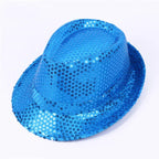 Adult  and Child Unisex Brilliant Glitter Sequins Hat Dance Fedora Hat Kid Dance Cap Solid Jazz Hat Party Glitter Costum 2size
