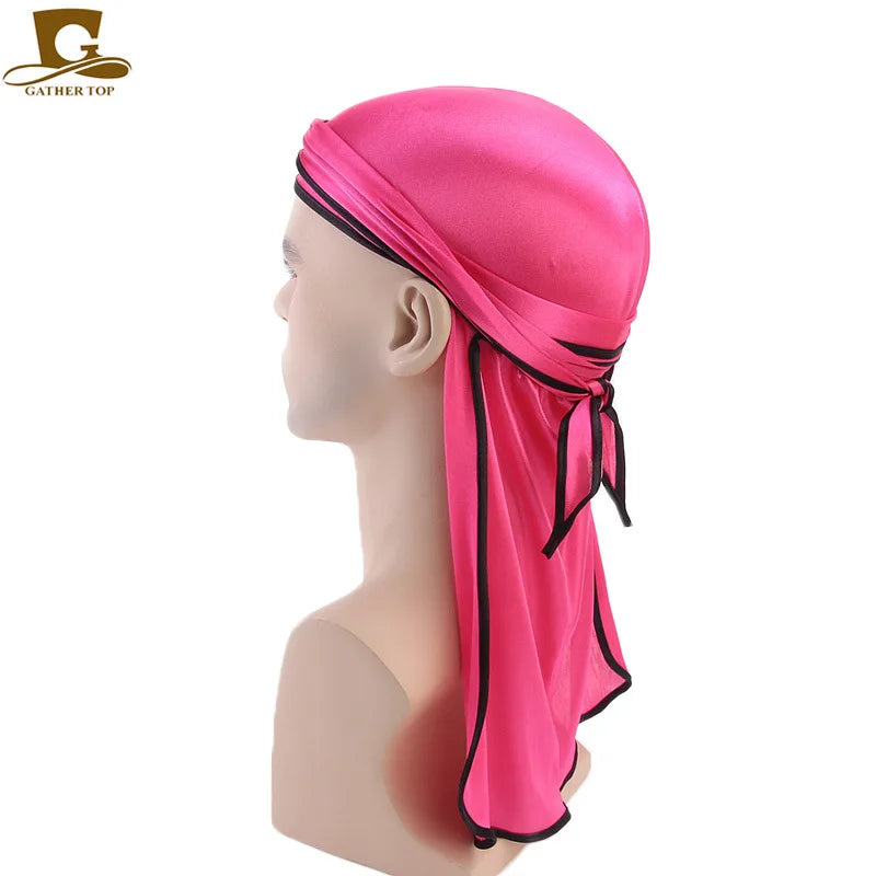 Men's Silky Durags Bandanas Turban hat Wigs Doo Men Satin Durag Biker Headwear Headband Hair Accessories Extra Long Tail Du-Rag