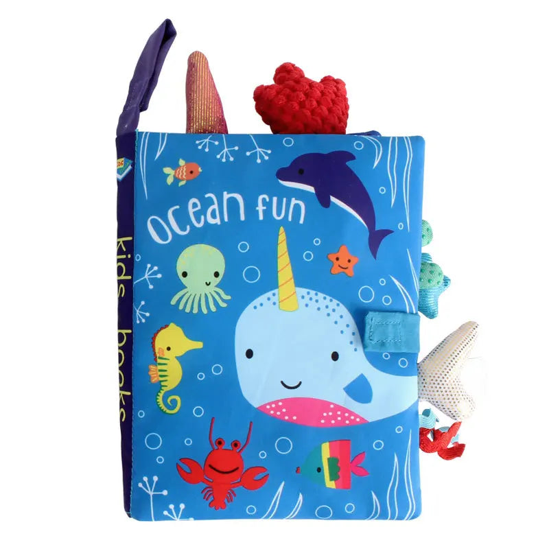 Baby Sensory Cloth Book with Crinkle Pages and Interactive Rattle