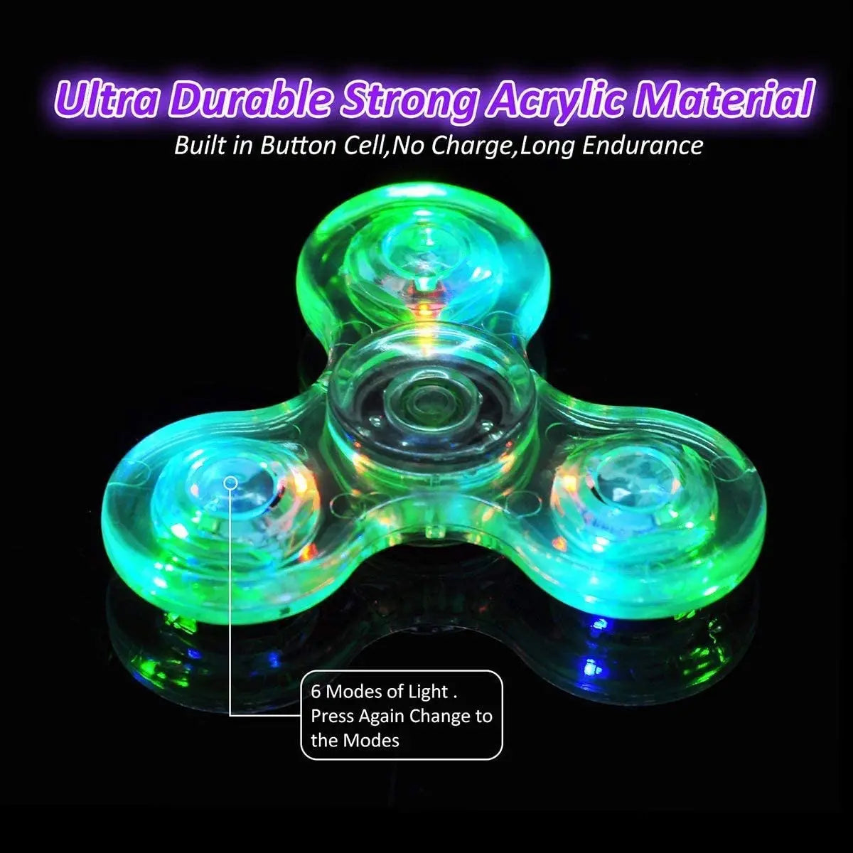 Crystal LED Light Fidget Spinner Glow Stress Relief Finger Toy