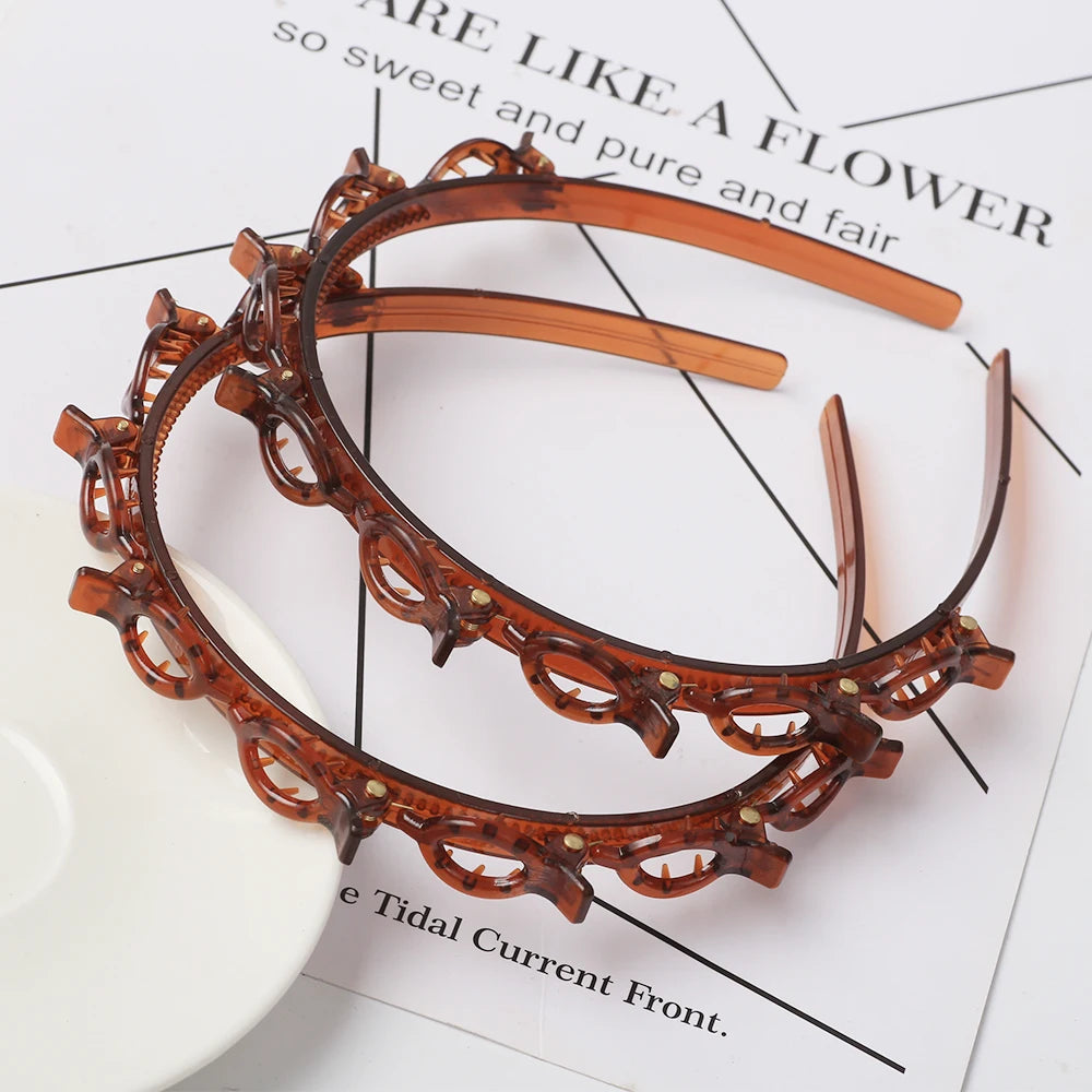 Double Layer Braided Pearl Headband for Women