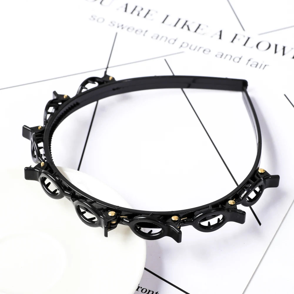 Double Layer Braided Pearl Headband for Women