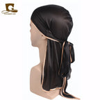Men's Silky Durags Bandanas Turban hat Wigs Doo Men Satin Durag Biker Headwear Headband Hair Accessories Extra Long Tail Du-Rag