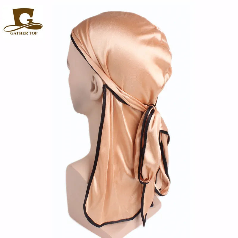 Men's Silky Durags Bandanas Turban hat Wigs Doo Men Satin Durag Biker Headwear Headband Hair Accessories Extra Long Tail Du-Rag