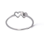 COOLTIME Initial Letter Ring for Women Stainless Steel A-Z Alphabet Double Heart Rings Simple Wedding Cheap Gift For Lover