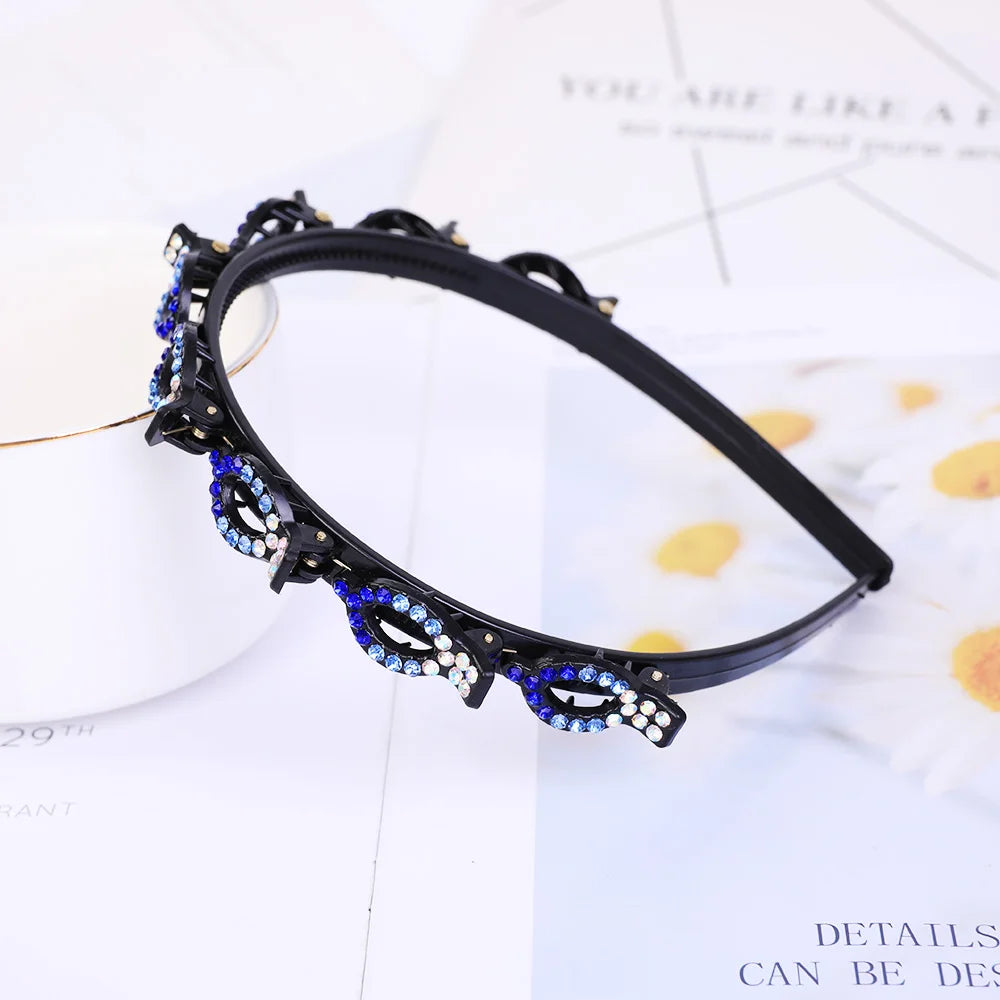 Double Layer Braided Pearl Headband for Women