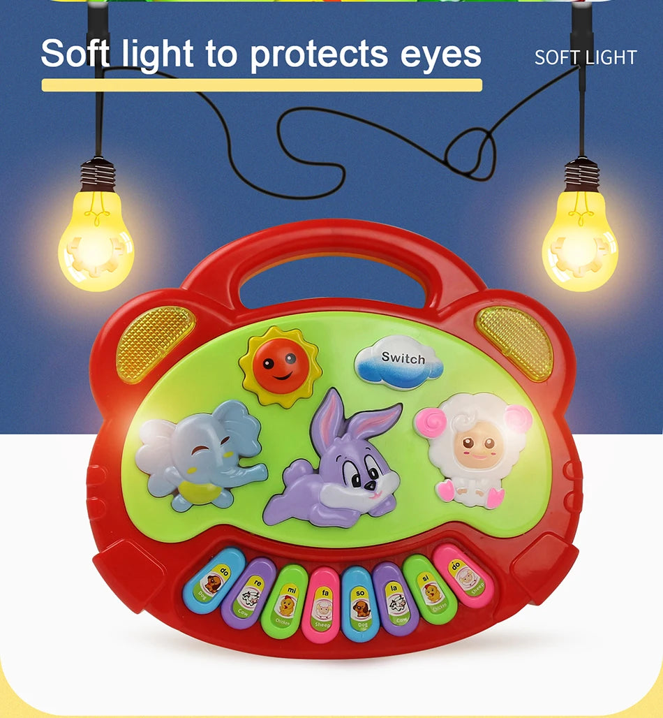 Kids Cartoon Piano Keyboard with Animal Sounds & Flashing Lights
